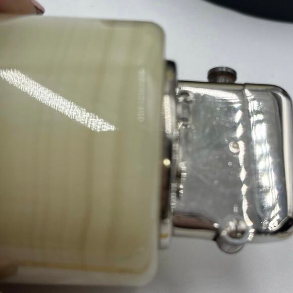 Theron’s Vintage Polished Banded Agate Onyx Chrome Table Lighter Double Claw - Picture 7 of 12